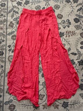 YOUNG FABULOUS & BROKE Wide Leg Pants Tulip Coral Pink Split Leg